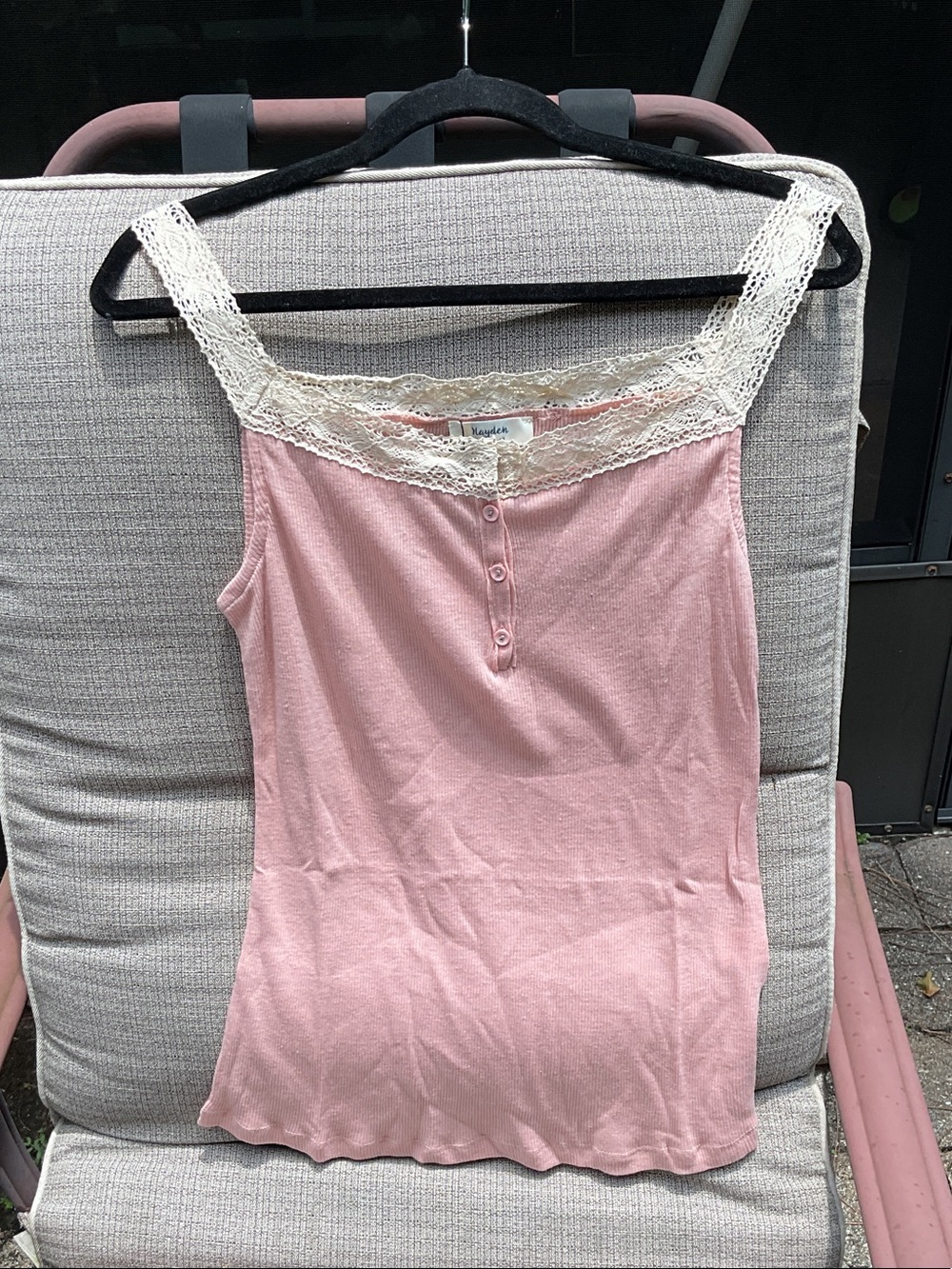 Xhilaration Pink Lace-Trim Henley Tank